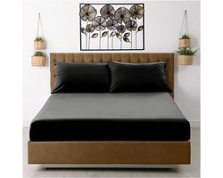 bedlaken, Hoeslaken King Size (25cm) diepe zak - microvezel lakens zwart - ademend, vervaging- en kreukbestendig - elastische hoeken - Easycare matras en onderlaken (152 x 203 cm)