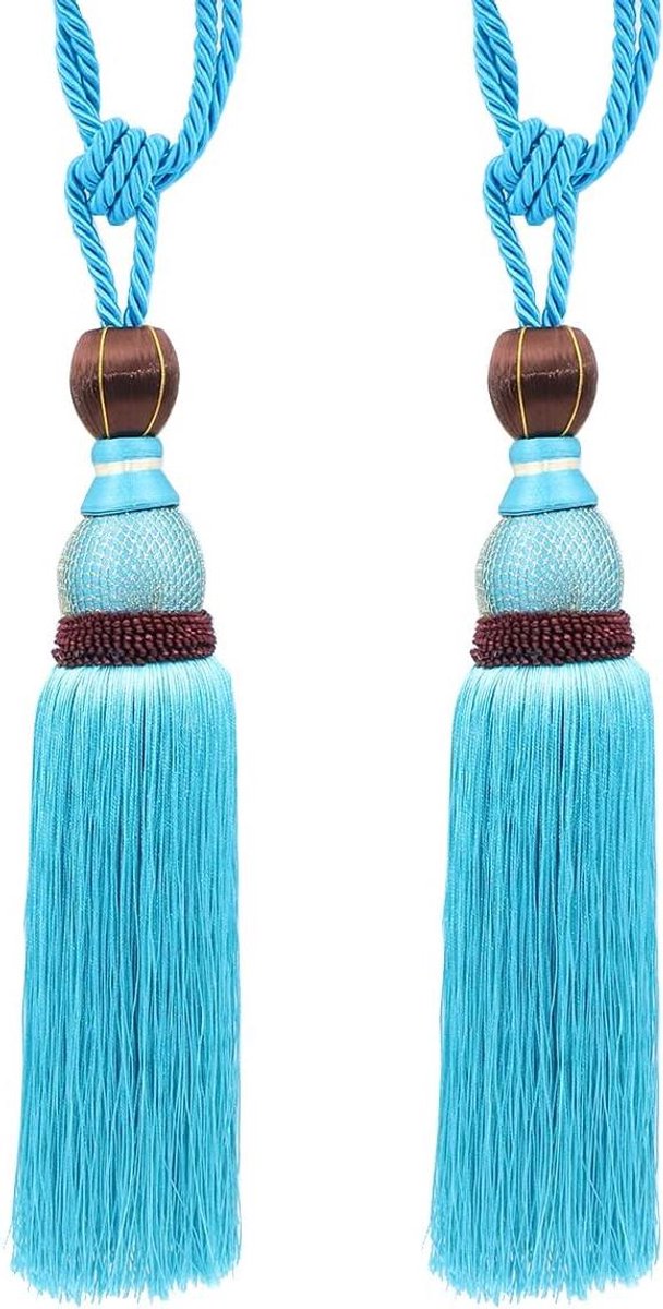 Allecta - Handgeweven gordijnkwasten - Set van 2 - Pauwenblauw.
