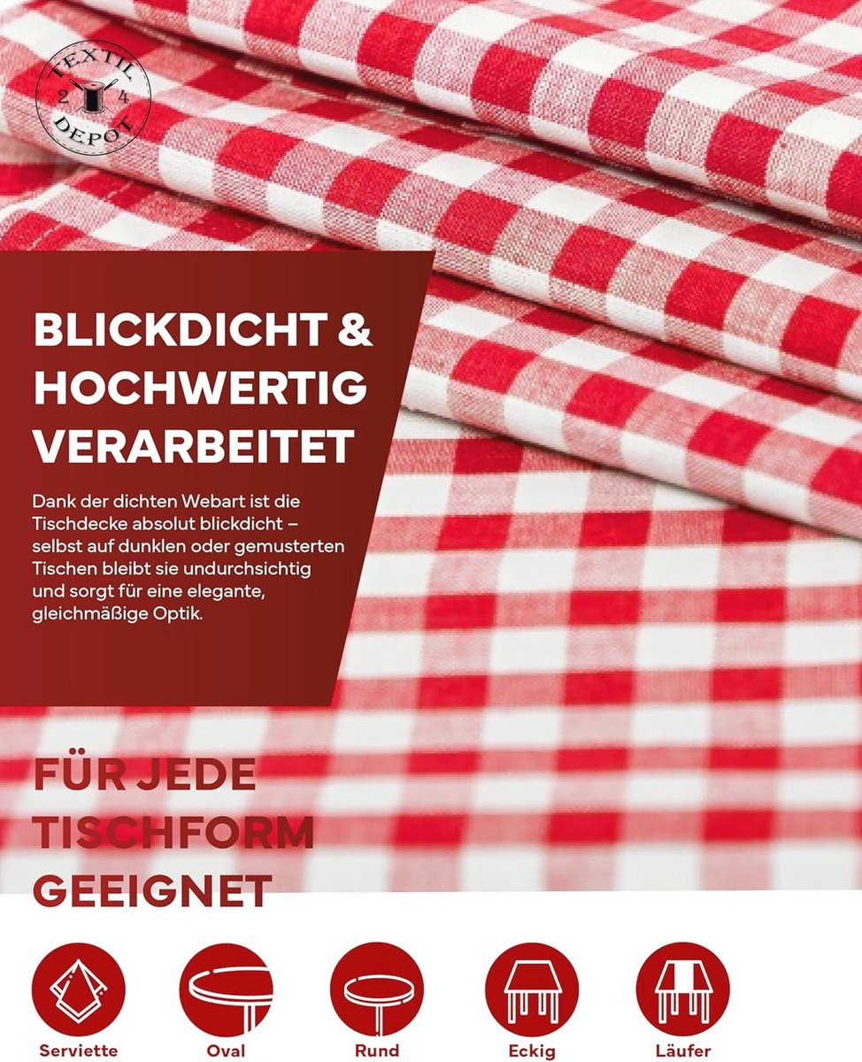 Geruite tafelkleden van 100% katoen in diverse kleuren en maten