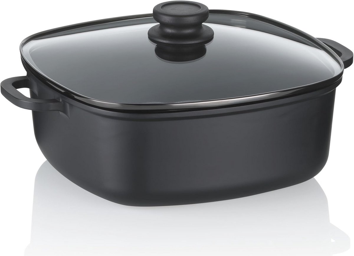 Inductie Stewpan met Glazen Deksel - 28 cm, Hoog Rim, 6 L, Gietaluminium, Keramische Kookpan