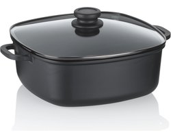 Inductie Stewpan met Glazen Deksel - 28 cm, Hoog Rim, 6 L, Gietaluminium, Keramische Kookpan