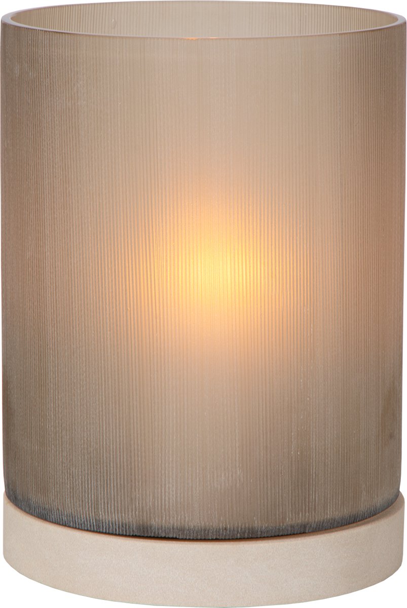 Atmooz Lionel kaarsenhouder L – Ø22 × H30 cm – zandsteen voet met glas – moderne hurricane – natuurlijke sfeervolle kaarshouder – decoratieve woonaccessoire voor woonkamer of tafel – stylish sandstone en glas