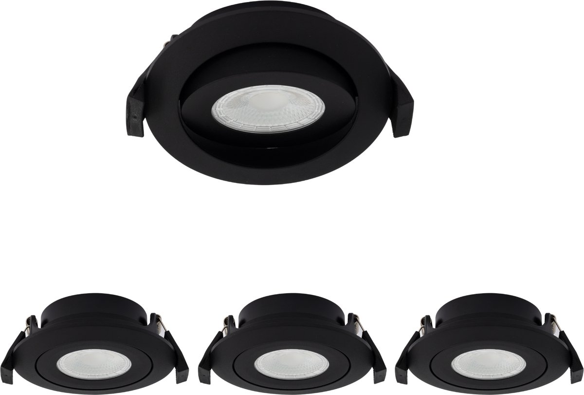 Lichtendirect- LED Inbouwspots Zwart - Set van 3 – IP44 Badkamer – Dimbaar & Kantelbaar – CCT 3000K 4000K 5700K – Plafondspots
