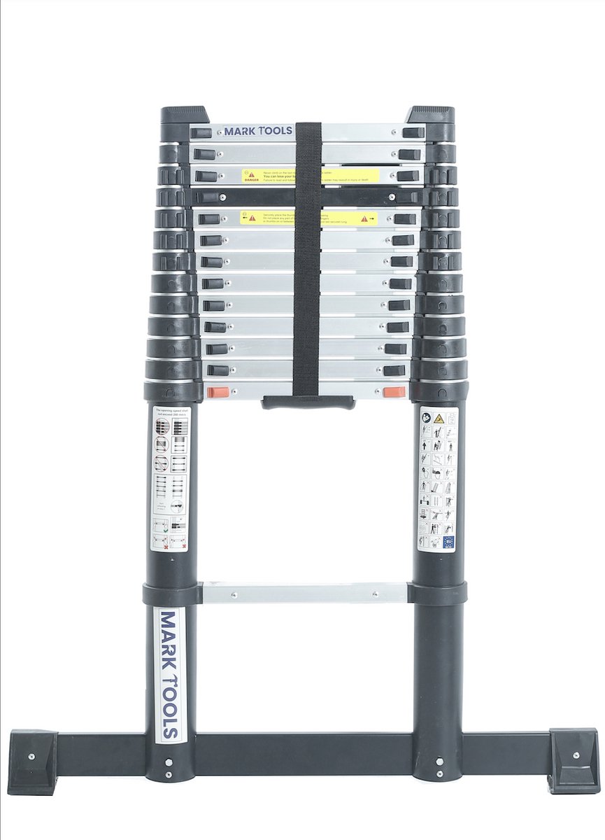 MARK TOOLS PRO Telescoop ladder - 3,8 meter - met Stabilisatievoet en Soft closing - INCLUSIEF LADDER HOES/TAS