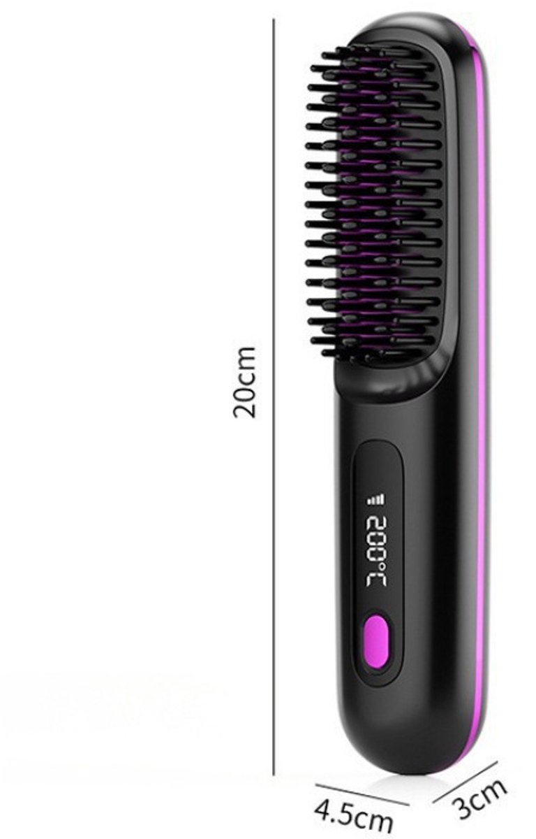 Negative Ion Hair Straightening Brush, Hair Straightener Comb with 3 Temperature Modes & LED Screen, Anti-Scalding 20s Heat, USB Rechargeable Ceramic HairBrush for Smooth Frizz Free Hair, Black