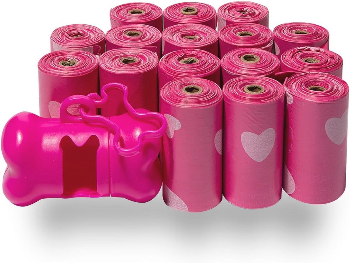 Dikke hondenpoepzakjes met roze harten - 240 stuks - 33 x 23 cm - Lekvrij en gemakkelijk te dragen