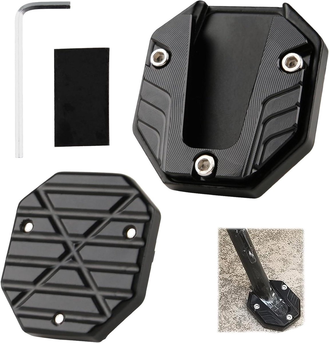 Allecta - Aluminium motorfiets zijstandaard verlengingsplaat met verbrede pedalen voor betere stabiliteit.