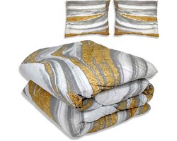 Dekbed zonder overtrek - All year 240x220cm - Marmer Wit Goud - Wasbaar Dekbed Zonder Overtrek – Hypoallergeen & Antibacterieel – 30 dagen proefslapen - Wasbaar hoesloos dekbed - Bedrukt dekbed - zomerdekbed & winterdekbed