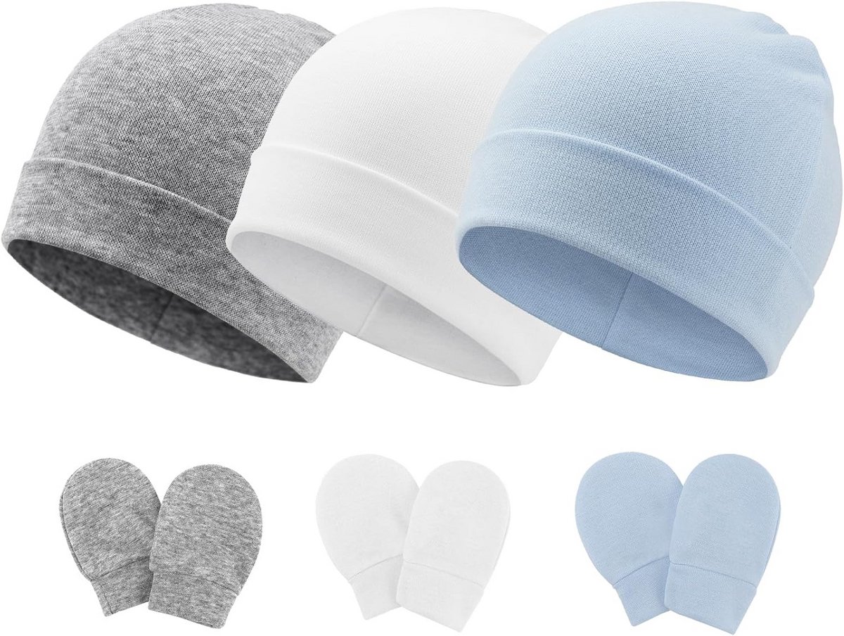 Zachte Katoenen Muts en Handschoenen Set voor Pasgeboren Baby Jongen en Meisje 0-6 maanden