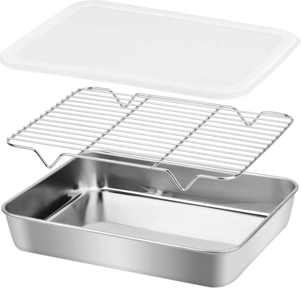 Bakplaat met Deksel en Rooster voor Oven - Roestvrij Staal - 26x20x5 cm