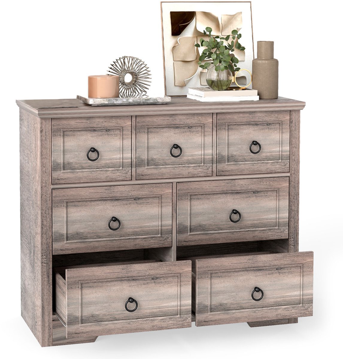 Ladekast met 7 Lades – Grote Opbergruimte – Grijs Dressoir voor Slaapkamer, Woonkamer of Hal – 102×40×85 cm