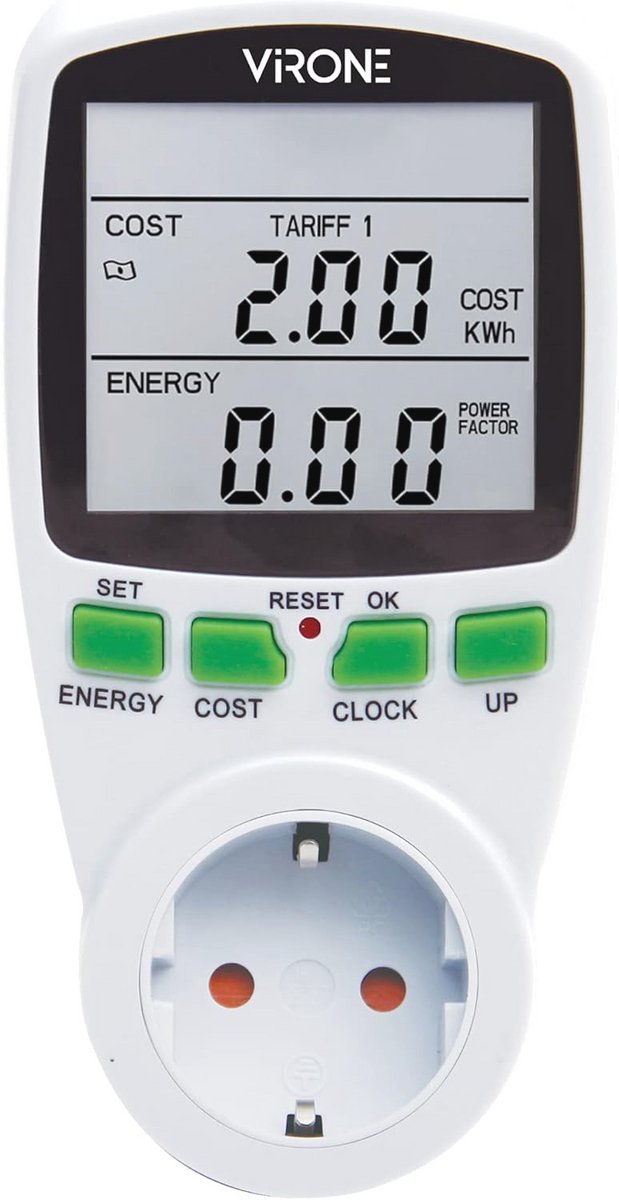 Elektriciteit Meter voor Stopcontact met LCD Scherm - Maximale Vermogen 3680W met Dubbele Tarieven