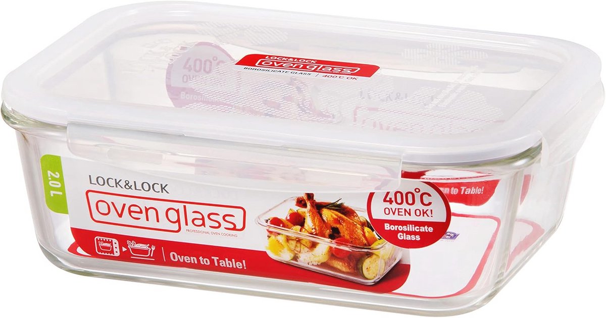 Rechthoekige glazen container van borosilicaat (2 liter) - Luchtdicht en Veilig