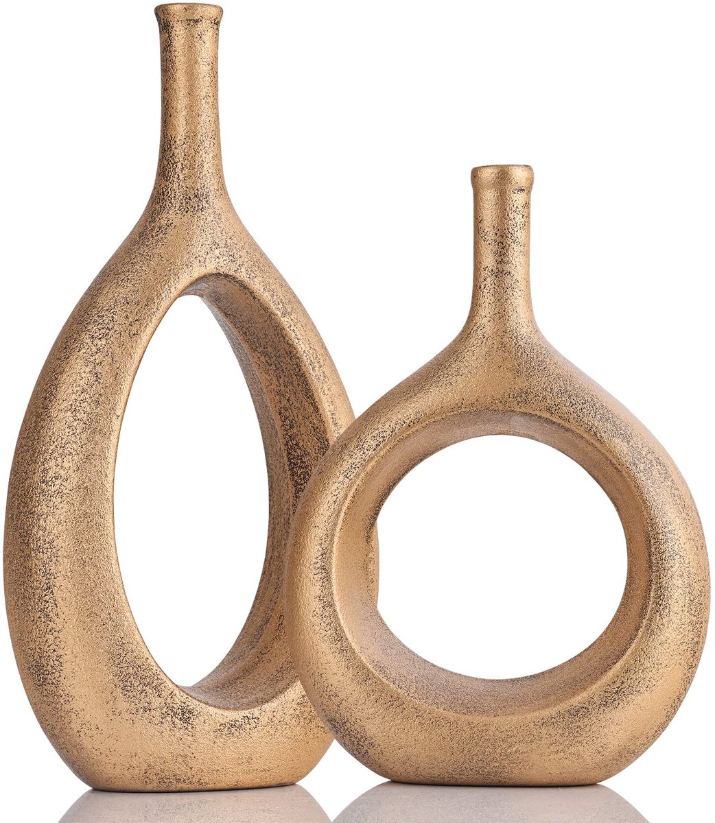 Imperatoris Keramische Vaas Set – Decoratieve Vazen voor Interieur en Woondecoratie – 2 stuks Gold