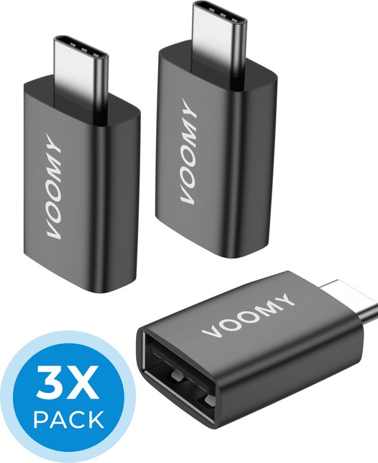 Adaptateur Voomy USB-C vers USB-A 3x - Convertisseur USB vers USB-C - USB-C Male et USB-A femelle - Compatible avec téléphone, tablette et ordinateur portable - Gris sidéral