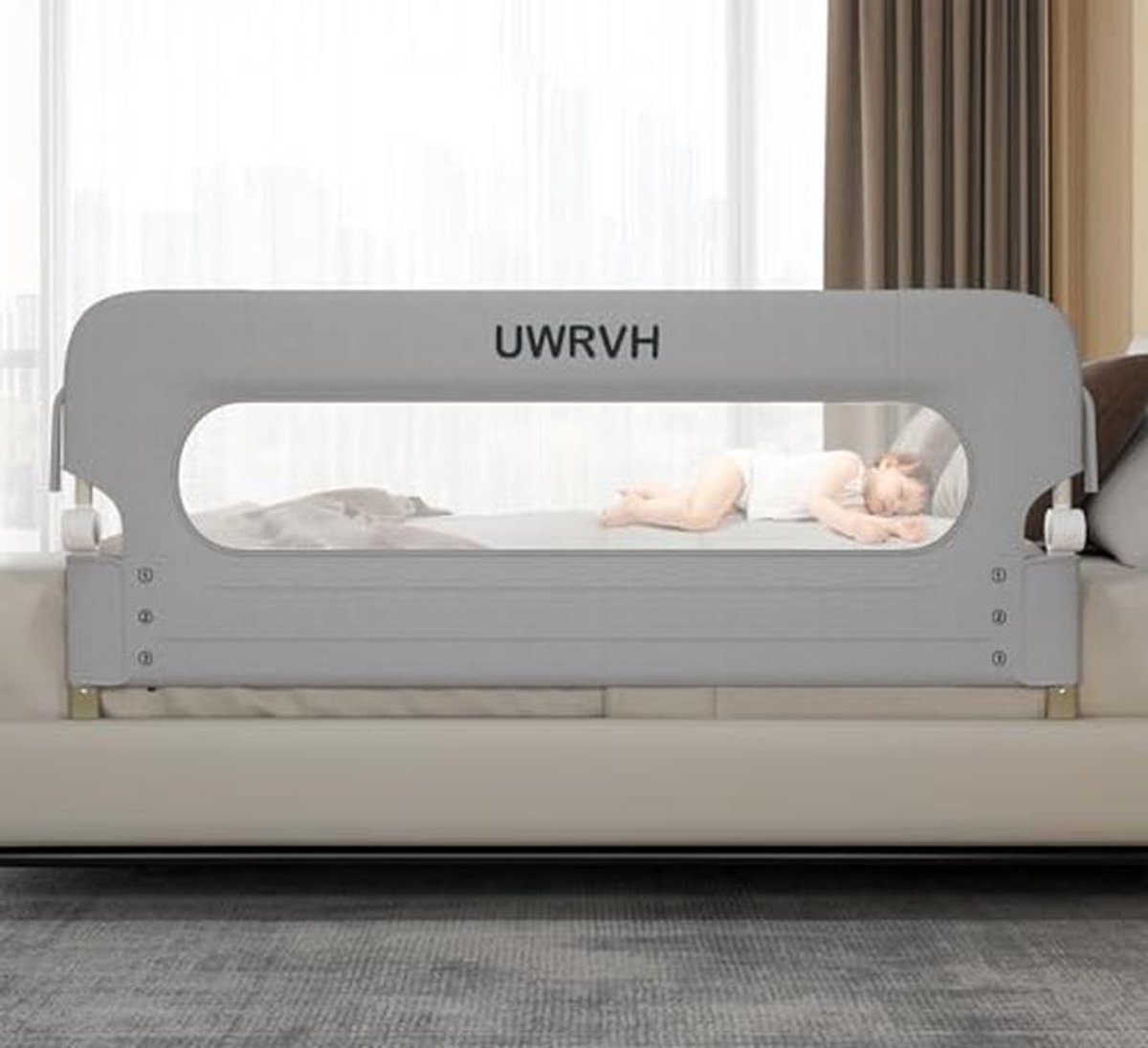 Opvouwbare Bedrailbeschermer voor Peuters - Veiligheidsbedrails voor Kinderen - U-vormige Bedveiligheid zonder Boren