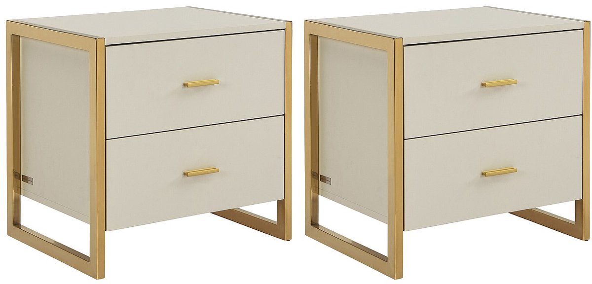 Vente-unique Set van 2 nachtkastjes met 2 lades - MDF - Beige en goud - OMBRELIA
