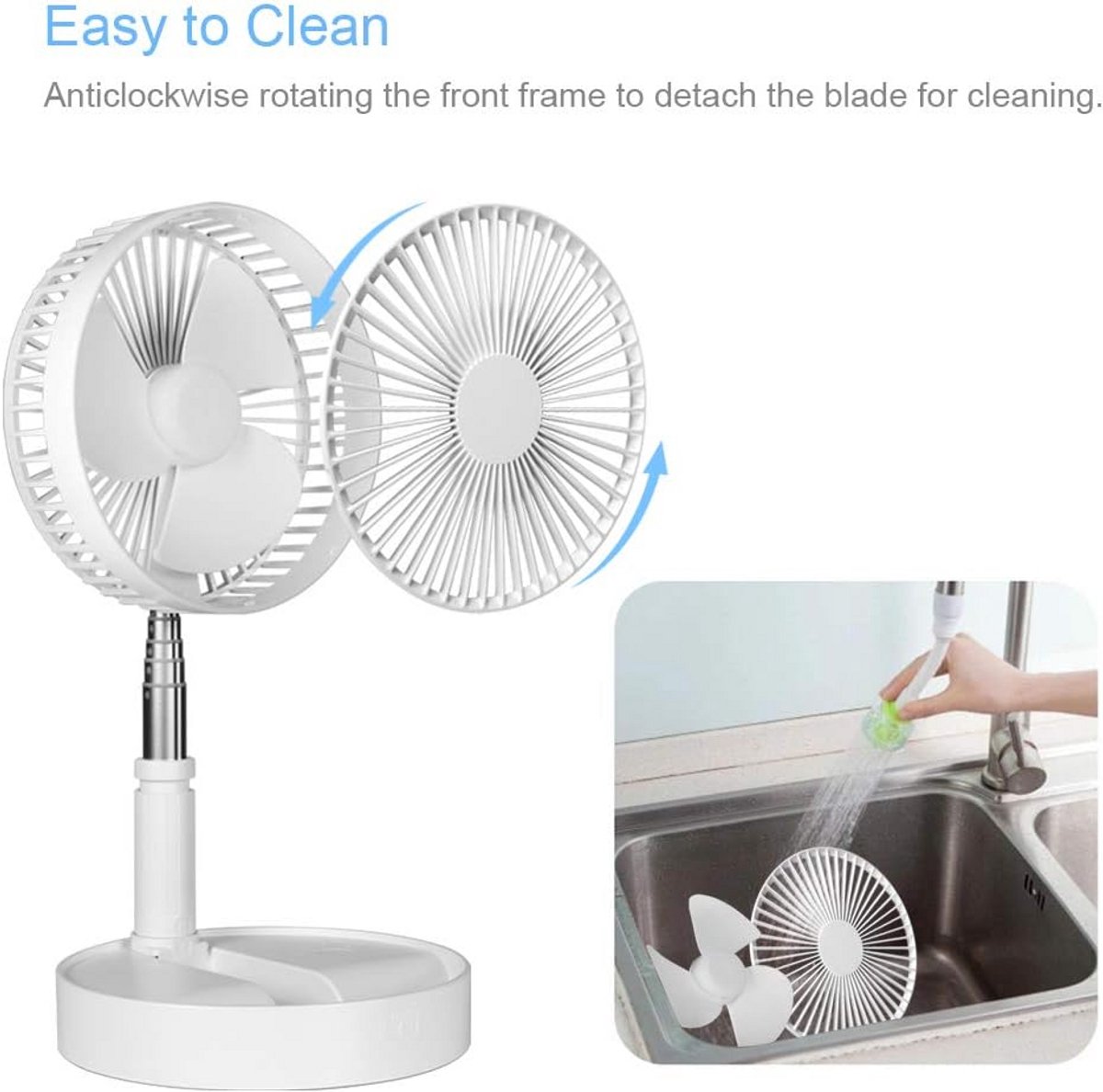 Draagbare Accu Ventilator - Opvouwbare Tafelen Vloer Ventilator met 4 Snelheden en 8 Inch Blad thumbnail 6