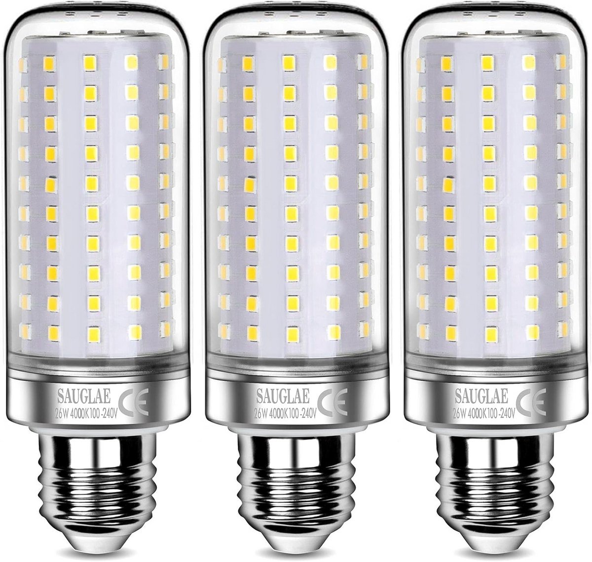 26 W LED-lampen E27 - Neutraal Wit 4000K, 3000 Lumen, Vervangt 200 W Gloeilampen - Set van 3