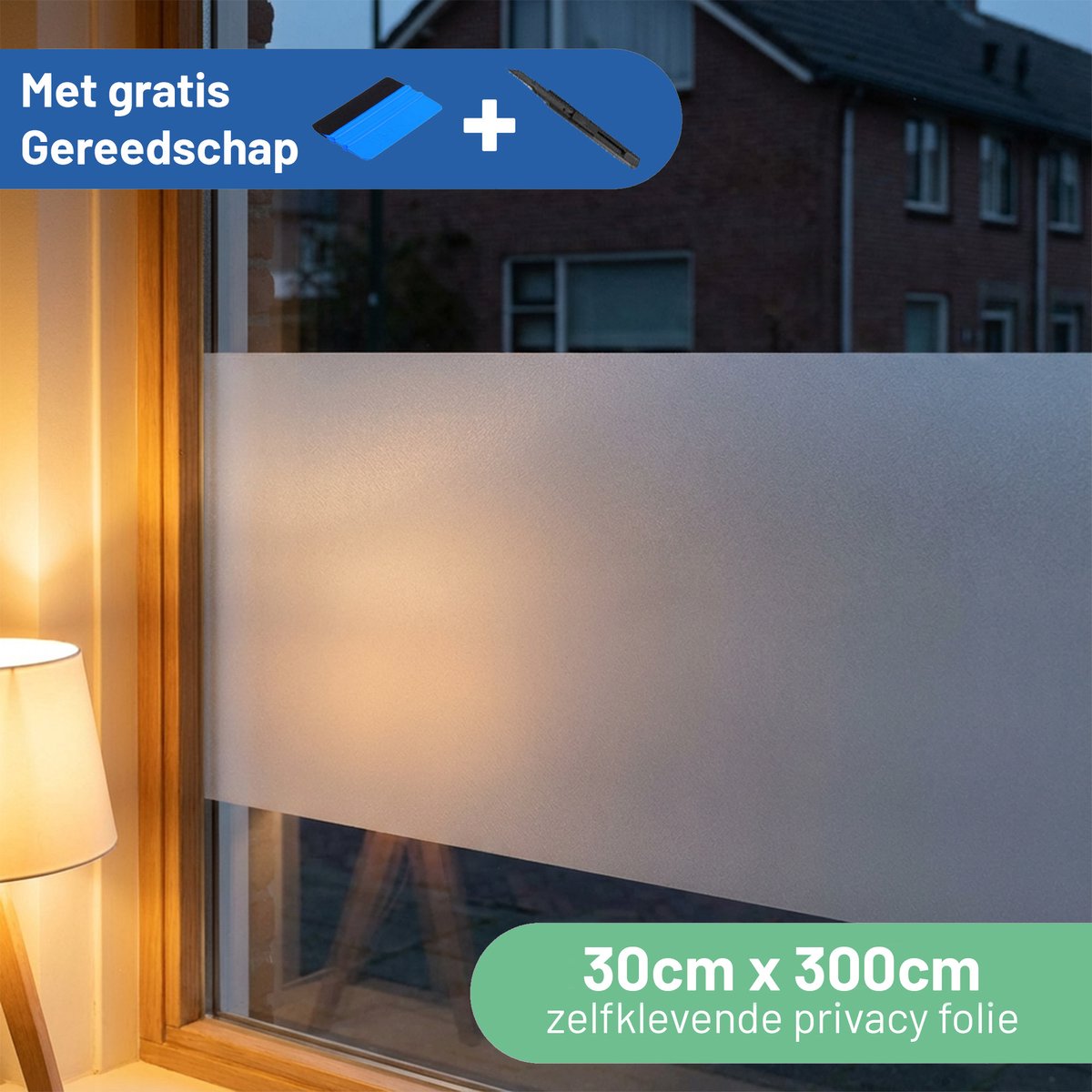 HR++ Raamfolie 30cm x 300cm Anti-inkijk / privacyfolie - melkglas zelfklevend incl. GRATIS gereedschap