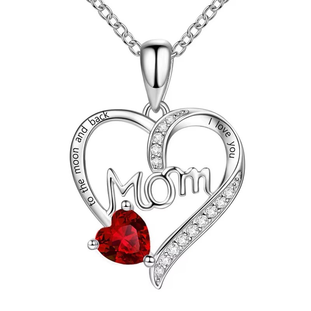 Lumici® | Mama Ketting v2 – “I Love You – To the Moon and Back” met Hartjes Zirkonia – Ketting Voor Moeder – Mom Necklace – Cadeau Voor Haar – Moederdag Geschenk – Dames Ketting – Collier – Valentijn – Liefde – Zilver / Rosegoud