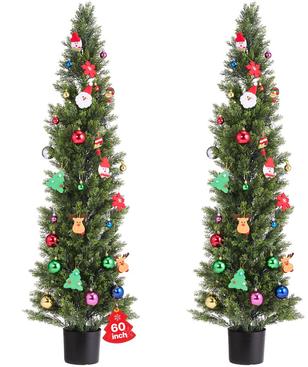 Kunstmatige Topiary Cederbomen - Set van 2 Kunstplanten - Hoogte 152 cm - Voor Binnen & Buiten - Eenvoudige Montage - Groen