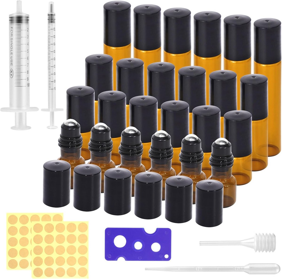 Set van 24 Bruine Glazen Rollers - Lege Glazen Flessen voor Etherische Oliën en Parfums