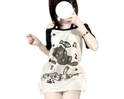 Kawaii Cartoon Grafische T-Shirts Dames Y2K Stijl Off Shoulder Tops