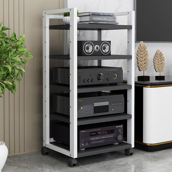 5-Laags Audio Rack Hifi Kast met Verstelbare Planken | Open TV Meubel ...
