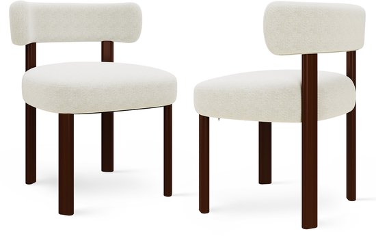 Deux chaises en tissu blanc avec pieds en bois, sur fond blanc.