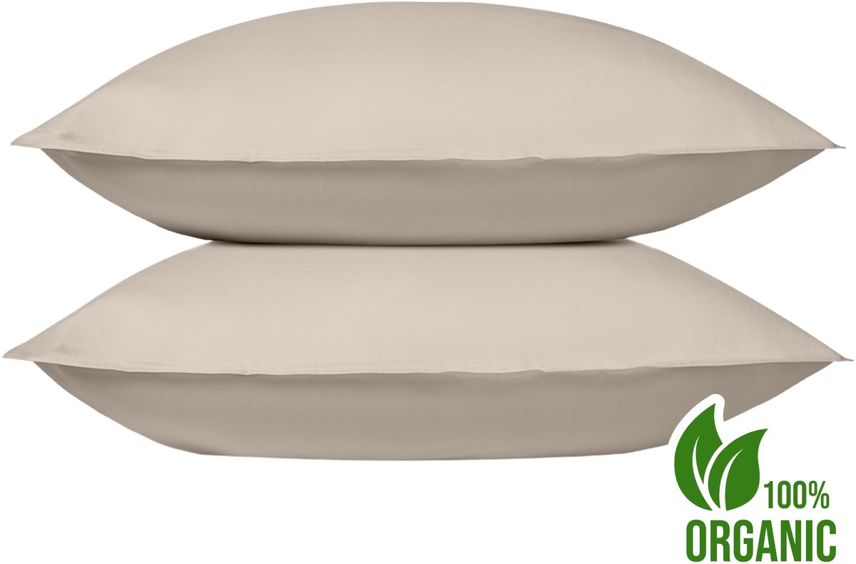 Wocha Kussenslopen Set (2 stuks) - 100% Biologisch Katoen Satijn (300TC) - 60x70 cm - Taupe - Premium kwaliteit en duurzaam