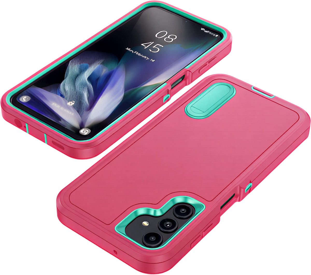 Premium Bescherming Geschikt voor Samsung Galaxy S25 Plus – 3-in-1 Lederen Flip Cover met Schokbestendig, Anti-Kras, Full Body Bescherming en Kickstand-Roze rood