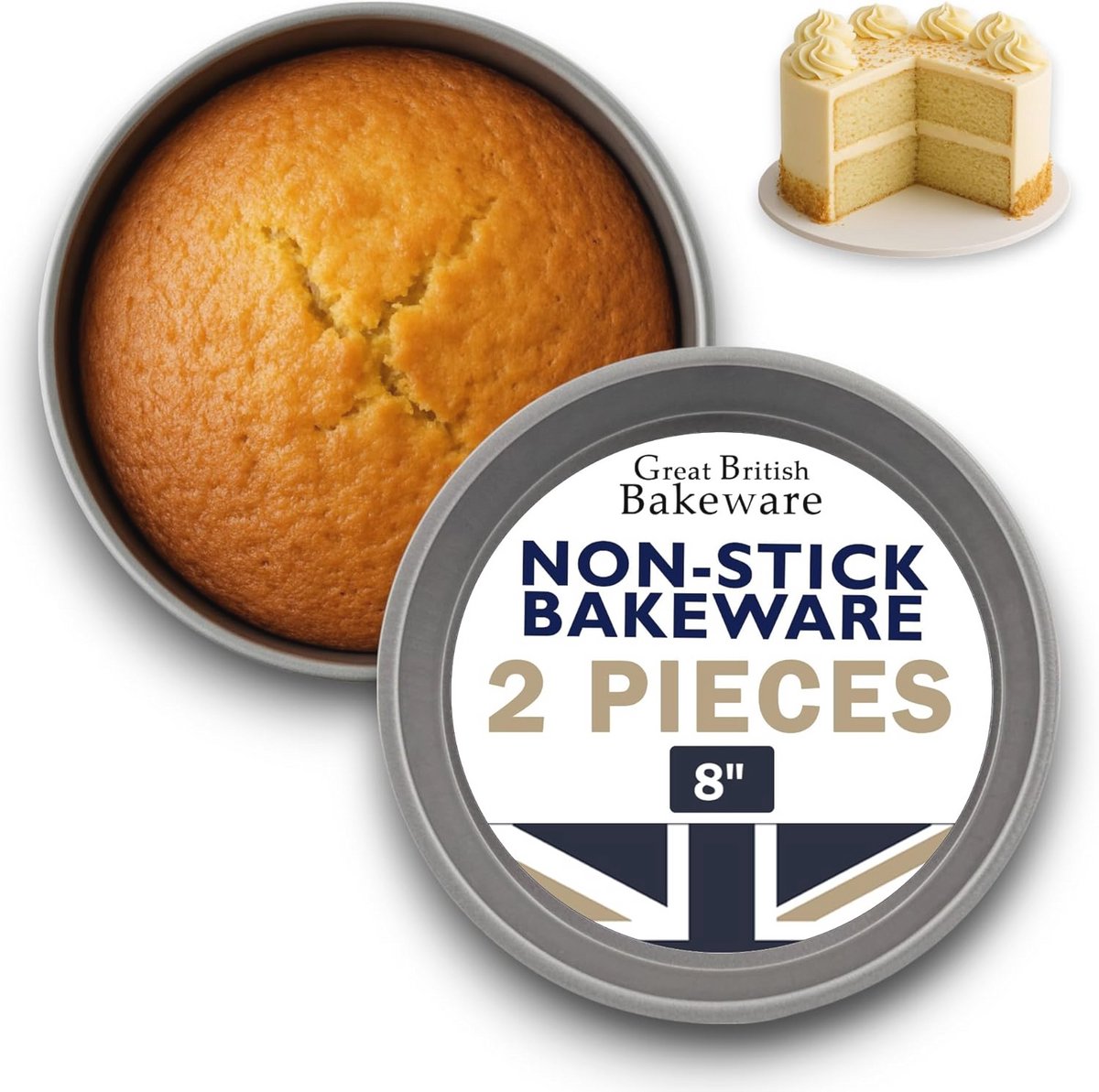 8 Inch Non-Stick Victoria Sandwich Cake Tin Twin Pack - Perfect for Baking