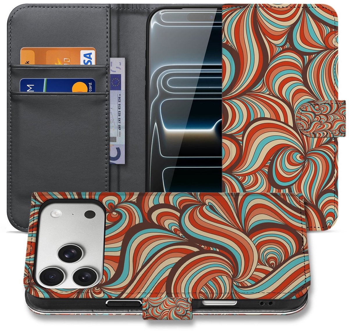 Apple iPhone 17 Pro Hoesje Retro Met Pasjes En Magnetische Sluiting