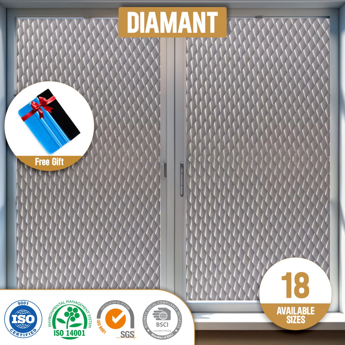 ZIA’S & CO -Raamfolie HR++60x2000cm- Diamant & Isolerend-Anti inkijk-Statisch-Spotted -Inclusief Rakel