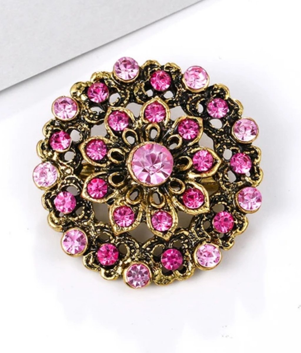Zelto-Broche- Roze Bloem- Goudkleur- Luxe