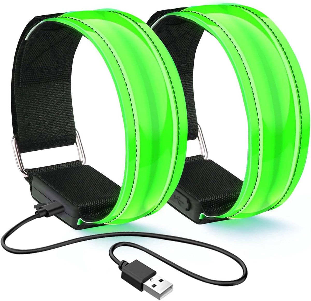 MDUG LED-verlichte polsband - Reflecterende LED-hardlooppolsband - Groen - Tweedelig - Verstelbare knipperende polsband - Veiligheidspolsband met LED-verlichting - Verlichte sportpolsband