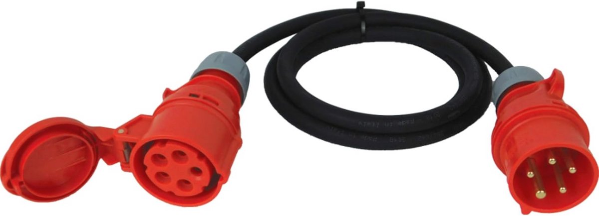 Verlengkabel voor Bouwplaatsen en Buiten, IP44, 5 x 2,5 mm², 2 m, 400 V 16 A, Zwart
