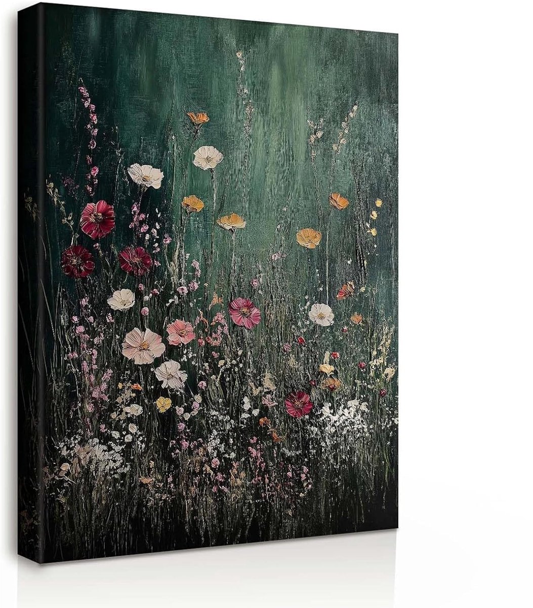 Unyqoos Moderne canvas muurschildering met kleurrijke bloemen en ophangsysteem 30x40 cm groen