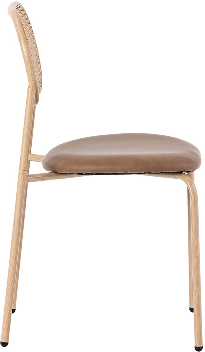 Set van 4 eetkamerstoelen, moderne, eenvoudige loungestoelen met vier metalen poten, rotan