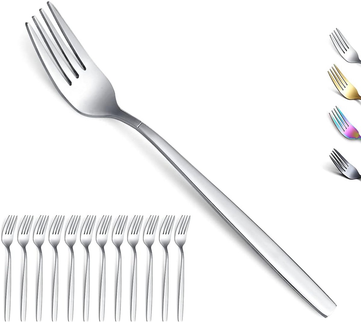Stainless Steel Dinner Forks Set - 12 Modern Forks for Dining