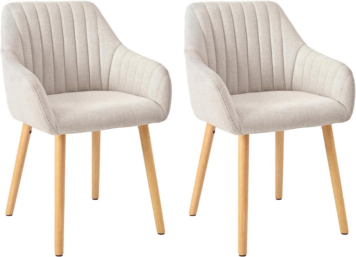 Eetkamerstoel Set van 2, Beige, Gestoffeerd, Met Armen, Ergonomisch Ontwerp