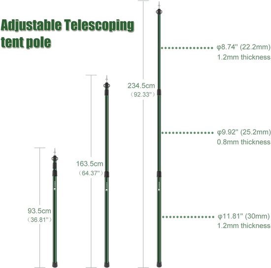 Telescopische Tentstokken voor Kamperen - Verstelbare Aluminium Stokken 90-230 cm (4 Stuks) — afbeelding 5