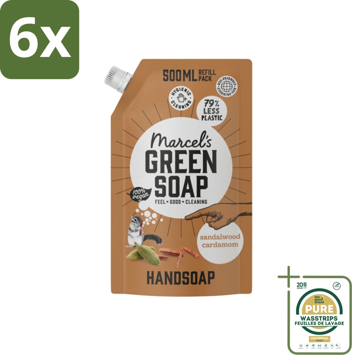 Marcel’s Green Soap – Allesreiniger Navulling – Sandelhout & Kardemom – 500 ml - Voordeelverpakking - 6 stuks - Natuurlijke handzeep - Biologische handzeep