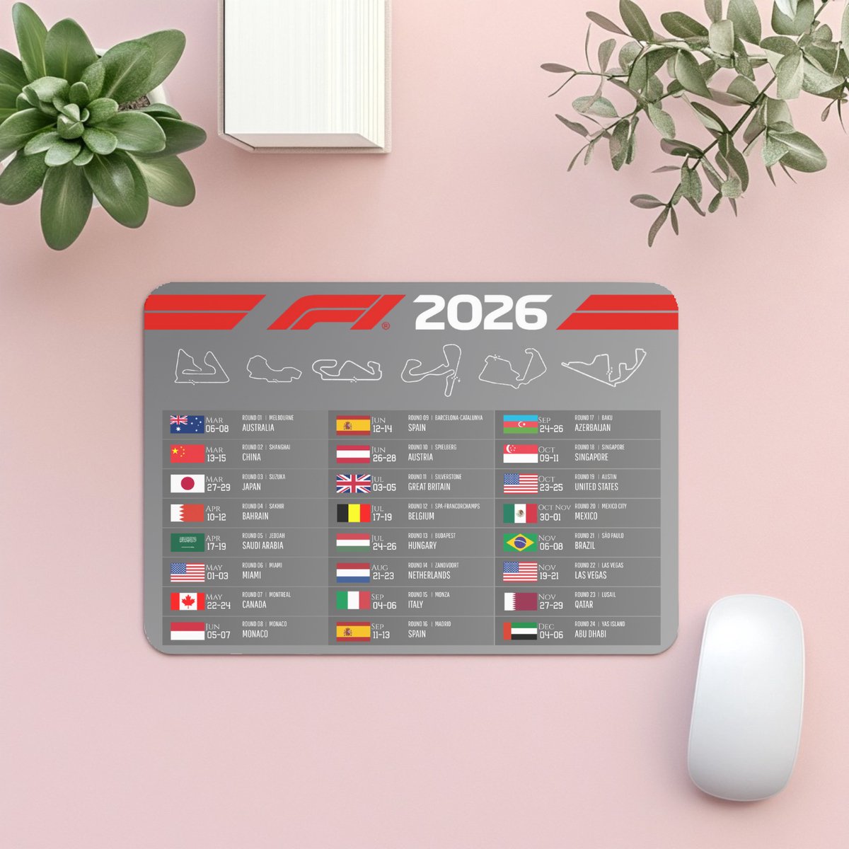 Plot-Twister - Formule 1 2026 - Kalender - Muismat - Polyester Muismat Formule 1 2026 Kalender - F1