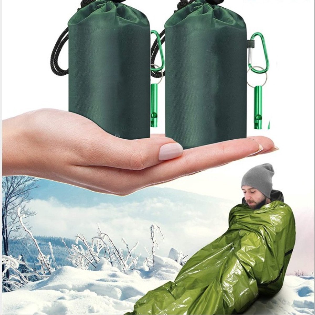 MDUG Waterdichte Outdoor Slaapzakken - Groen - Set van 2 - Geschikt voor avontuurlijk kamperen, wandelen en extreme uitdagingen - Kan gebruikt worden als zonnescherm of picknickkleed voor op het strand - Multifunctionele warme deken