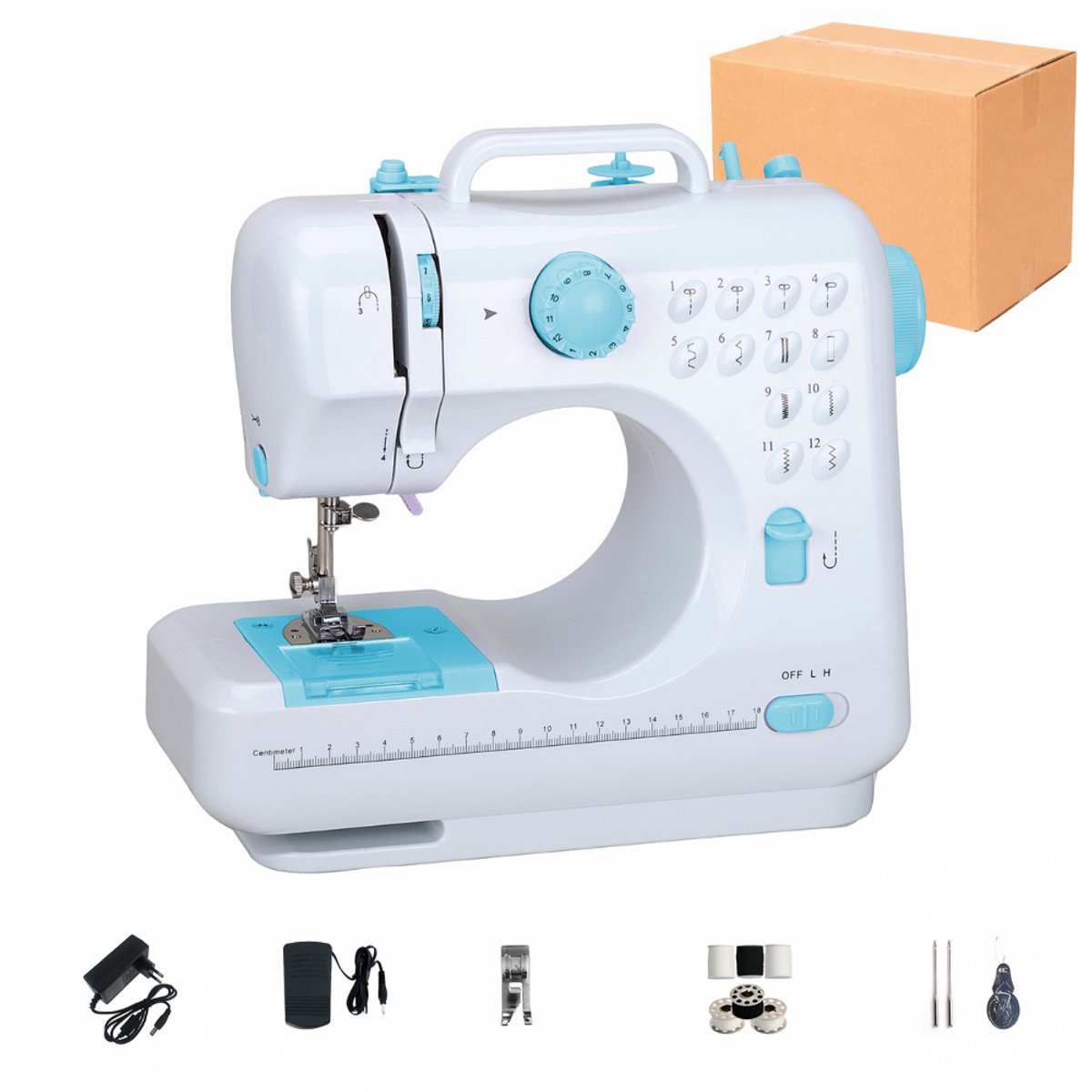 Creatorally Dubbeldraads Huishoudelijke Naaimachine - 12 steektypen - Sewing Machine Beginners Set - Mini Naaimachine - Electronische Naaimachine voor Beginners en Kinderen Set - blauw - Naaiset - Cadeau voor Meisjes - 27X12X26cm