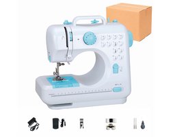 Creatorally Dubbeldraads Huishoudelijke Naaimachine - 12 steektypen - Sewing Machine Beginners Set - Mini Naaimachine - Electronische Naaimachine voor Beginners en Kinderen Set - blauw - Naaiset - Cadeau voor Meisjes - 27X12X26cm