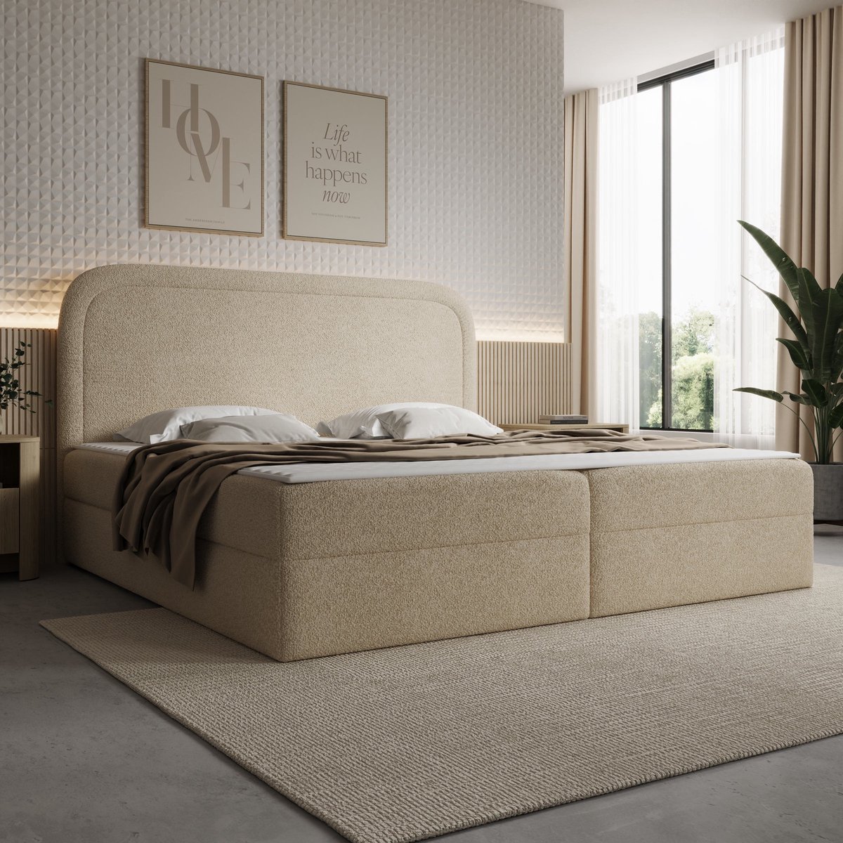 Meubella - Bastide - Boxspring - Teddystof beige - 200x200 cm