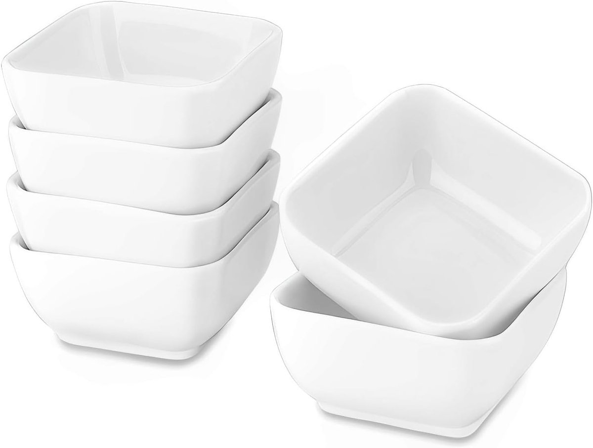 6 stuks keramische dipschaaltjes, kleine witte sausschaaltjes, serveerschalen voor sauzen, barbecuesaus, ijs, dessert, fruit, snack, dips, sushi - inhoud 80 ml, optimale inhoud 50 m